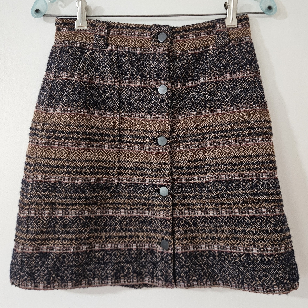 Club Monaco Skirt 0 Heritage Preppy Tweed Button Front Academia Equestrian Retro
